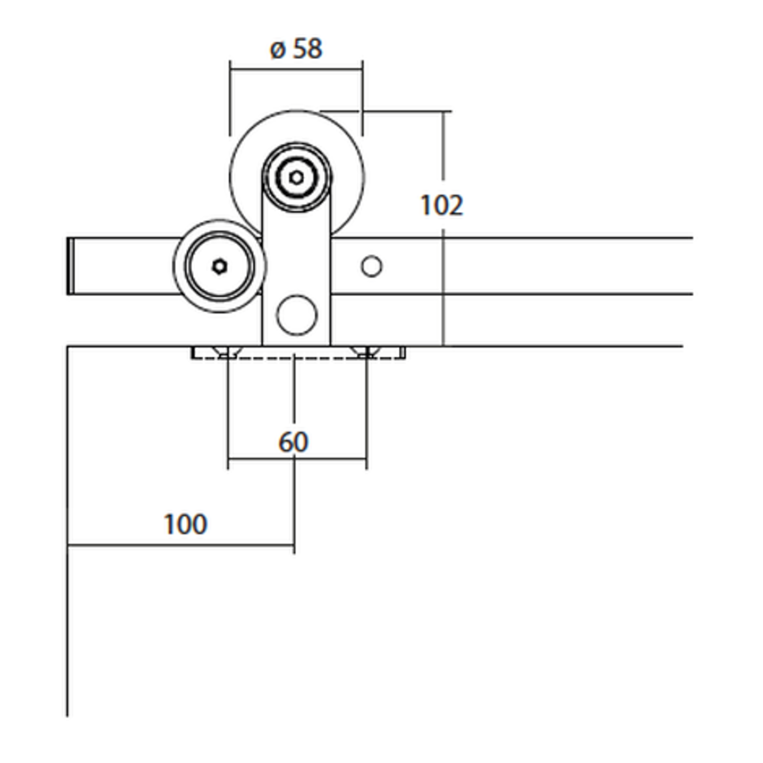 Flatec V schuifdeurset 100kg l.2100mm voor deurbladbreedte 910-1000mm